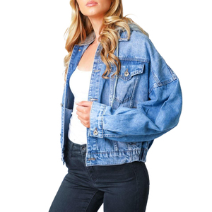 2026 Customized Sustainable Fall <b>Denim</b> Jacket Wool Women's Casual High Street Outwear Fashion Button Wholesale OEM <b>Coat</b> - Product Image 3