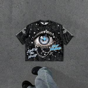 T-shirt personnalisé pour homme, coupe ample rétro, col rond, été, t-shirt scintillant avec strass, manches courtes - Product Image 2