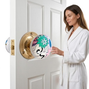 <b>Ceramic</b> Door <b>Knob</b> Round Contemporary Design Floral Pattern Easy Installation for Cabinet Furniture Home Office Use - Product Image 4