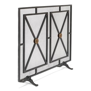Crossbuck Farmhouse Metal Fireplace <b>Screen</b> Double <b>Door</b> Fine <b>Mesh</b> Spark Guard with Decorative Steel Hearth Protector - Product Image 3