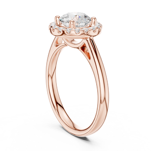 Bague de fiançailles en moissanite plaquée or rose pour femme - Bague de mariage avec halo de diamants taille ronde couleur D et bande d'accentuation - Product Image 4