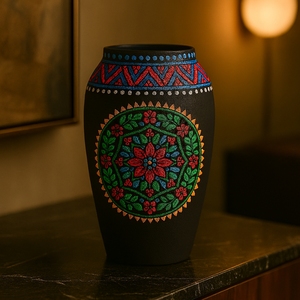 Hand Painted Clay Porcelain Bohemian Embroidered Style Flower Vase Decorative Tabletop Vessel for Home Decor Easter Gift - Product Image 5
