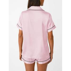 2025 Women's Summer Silk Satin Pajama <b>Set</b> Soft <b>2</b>-<b>Piece</b> <b>Lounge</b> PJs with Button Down Tops and Shorts ODM Supply for Families - Product Image 1