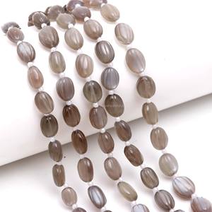 Cuentas Ovaladas Talladas a Mano de Piedra Lunar Gris Natural, Cuentas de Piedras Preciosas Talladas a Mano de 8 Pulgadas para Fabricación de Joyas, Tallados de Piedras Preciosas - Product Image 2