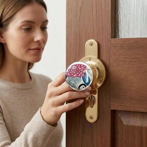 <b>Ceramic</b> Adjustable Cabinet <b>Knob</b> Round Asian Floral Design Easy Installation for Home Office Bathroom Bedroom Furniture Handles - Product Image 3