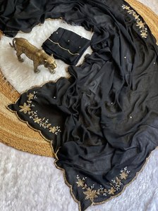 Sari Festivo de Dos Tonos con Trabajo Cutdana, Sari de Seda Crush de Lujo para Bodas, Sari de Seda Crush con Borde Triple Arco - Product Image 2