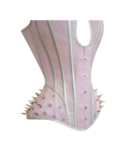 Corsé de cuero sintético rosa con pinchos plateados y cierre de gancho para mujer, prenda moldeadora - Product Image 3