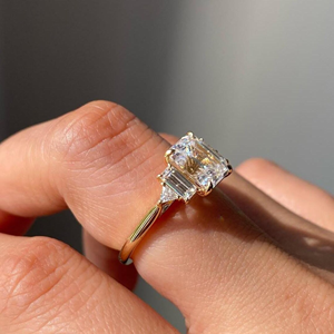Luxury Emerald Cut Lab Grown <b>Diamond</b> Five Stone <b>Ring</b> IGI Certified 14K Gold Plated Wedding Bridal Jewelry Gift - Product Image 1