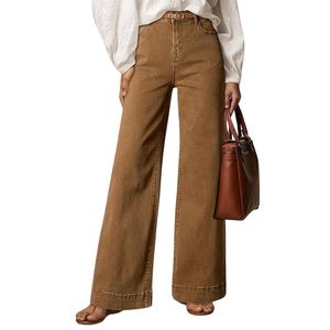 Jeans en denim pour femmes, 100% coton, pantalon à jambes larges personnalisé, taille haute décontractée, mode streetwear - Product Image 1