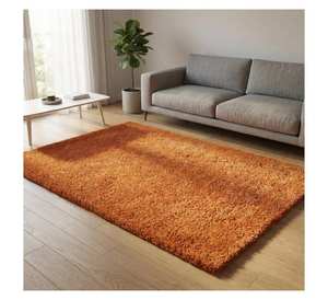 พรมปูพื้นสีส้มสนิมแบบขนยาว นุ่มพิเศษ หนา ฟู สำหรับห้องนั่งเล่นและห้องนอน พรมปูพื้นสีพื้นหรูหรา - Product Image 2