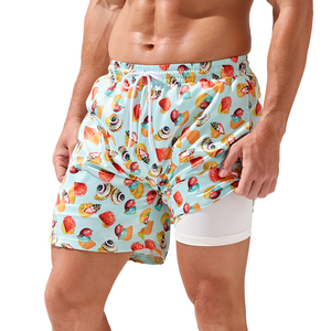 Maillots de bain pour hommes personnalisés, imperméables, avec poches en mesh, sportifs, à fermeture à cordon, respirants, en lin/coton imprimé - Product Image 1