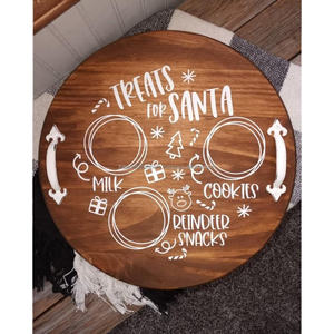 ถาดสำหรับเสิร์ฟคุกกี้ซานต้าแบบกลมถาดไม้อะคาเซียและถาดพร้อมที่จับสำหรับเขียงสไตล์คริสต์มาสและวันหยุด - Product Image 1