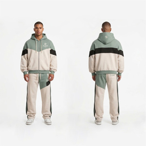 Conjunto Deportivo de Dos Piezas para Hombre, Sudadera con Cremallera y Pantalones Deportivos, Diseño Color Block, Logotipo Personalizado, Ropa Deportiva Urbana - Product Image 1