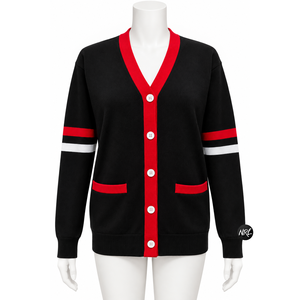 Cardigan tricoté pour femme, motif pied-de-poule bleu et blanc, col en V, manches longues, décontracté, automne, 100% acrylique, poches, simple boutonnage, vente en gros - Product Image 1
