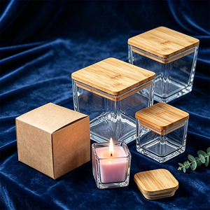 Porte-bougies carrés modernes en verre avec couvercle en <span class=keywords><strong>bois</strong></span>, à suspendre, réutilisables, impression multicolore, livraison rapide, vides - Product Image 4