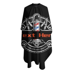 Capa de Barbero Profesional Impermeable Negra con Diseño Clásico de Poste de Barbero y Tijeras, Material de Nylon para Cortes y Afeitados - Product Image 1