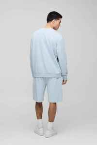 Sweat-shirt surdimensionné à col rond bleu clair pour homme, coupe classique, vêtement décontracté d'automne, en molleton tricoté, couleur unie, pull-over OEM - Product Image 5