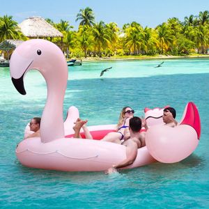 Île flottante gonflable en forme de flamant rose pour 6 personnes avec 6 porte-gobelets pour piscine et rivière, produits gonflables - Product Image 4