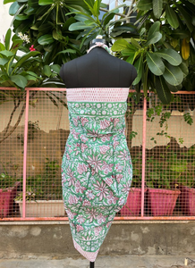 Green Floral Printed Viscose Cotton <b>Sarong</b> Crossed Halter Swimdress <b>Women</b> Reversible Draped Pareo Beach Wrap - Product Image 5