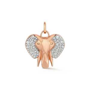 Pendentif éléphant rond avec diamants de laboratoire, breloque porte-bonheur en forme de tronc, colliers personnalisés en or massif 14K 18K de 1 pouce, vente en gros - Product Image 5