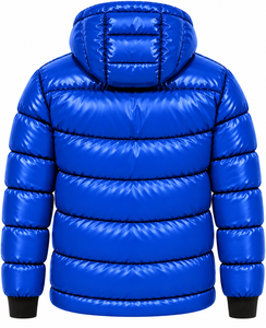 <b>Mens</b> Blue Hoodie shiny Puffer Jacket Windproof Winter streetwear running Coat customized logo <b>mens</b> puffer jacket wholesale - Product Image 2