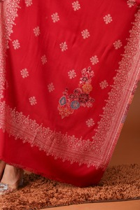<b>Red</b> Banarasi Wool <b>Saree</b> Zari Border Traditional Indian Salwar Kameez Graduation Wedding Party Festival Women Recycled Materials - Product Image 2