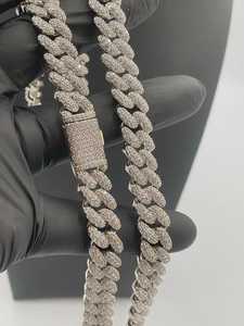 Cadena cubana de moissanita chapada en rodio de plata 925, collar de hip hop con incrustaciones, cadena llamativa y ostentosa, joyería de estilo de lujo - Product Image 4