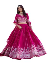 Pink Embroidered Lehenga Choli <b>Tissue</b> silk with Dupatta for <b>Wedding</b> Women Traditional Indian Pakistani Clothing Floor Length - Product Image 3