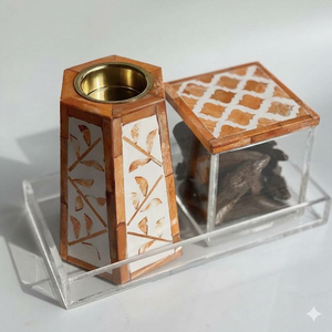 Brûleur à encens de luxe en résine et os incrusté, Mubkhar, avec boîte et plateau en acrylique, pour cadeau festif Ramadan Aïd, ensemble Mubkhar élégant - Product Image 3