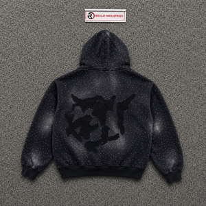 เสื้อฮู้ดดี้โอเวอร์ไซส์สีดำประดับคริสตัลวิบวับ สไตล์สตรีทแวร์พรีเมียม พร้อมกระดุมคริสตัลระยิบระยับ กระเป๋าจิงโจ้ ทรงหลวมใส่สบาย - Product Image 6