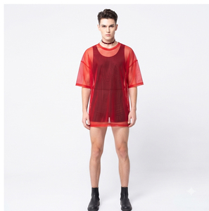 Camiseta de verano al por mayor para hombre con hombros caídos, camiseta transparente de moda para hombre, camisetas ajustadas sexys de malla transparente - Product Image 6