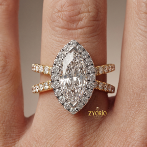 Sterling Silver Lab Grown Diamond Marquise Cut Halo Engagement <b>Ring</b> <b>Split</b> Shank Pave Set Band Bridal Wedding Party VVS2 Clarity - Product Image 5