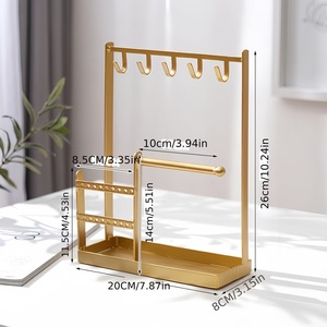 Elegant Jewelry Organizer Stand With Multi <b>Hooks</b> Earring Panel Bracelet Storage Tray Anti Tangle <b>Display</b> For Neat Vanity Setup - Product Image 4