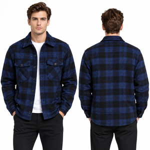 Plaid Flannel Shirt <b>Jacket</b> Men's Casual Turn Down Collar <b>Jacket</b> Long Sleeve Cotton <b>Checkered</b> Outerwear <b>Jacket</b> Button Down Top - Product Image 4