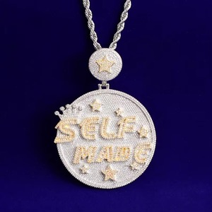 Colgante de Plata de Ley 925 con Diamantes Cultivados en Laboratorio VVS, Estilo Hip Hop, Medallón Redondo Bicolor, Joyería para Hombre al por Mayor - Product Image 4