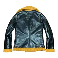 Blouson Aviateur Moto Unisexe en Cuir Véritable Noir avec Doublure en Mouton, Fermeture Éclair et Boucles, Vêtement d'Extérieur Tendance, Personnalisable avec Logo