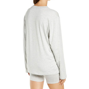 T-shirt personnalisé en gros pour femme, col rond, manches longues, coupe ample, haute qualité, uni - Product Image 6
