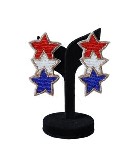Hot Selling Triple Star <b>Earrings</b> Independence Day Patriotic <b>Red</b> White Blue Statement Dangle <b>Earrings</b> for Women & Girl Daily Wear - Product Image 1