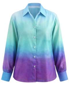 เสื้อเชิ้ตผู้หญิงแขนยาวสีฟ้าไล่เฉดสีม่วงแบบสั่งทำพิเศษ เสื้อเชิ้ตทำงานลำลอง ผู้ผลิตเสื้อผ้า OEM แบบกำหนดเอง - Product Image 1