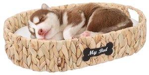 Artex Hai Nam Handwoven Eco-Friendly Soft Water hyacinth Portable Pet <b>Bed</b> for Dogs/Cats/<b>Rabbits</b> Removable Washable Cushion - Product Image 2