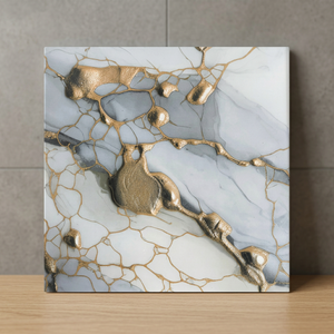 Carreaux de sol stratifiés effet marbre céramique gris et blanc brillant, étanches pour cuisine, 400x400mm (40x40cm) - Product Image 5