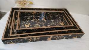 Imperial Luxury Handmade Wooden <b>Enamel</b> Printed Serving <b>Tray</b> Set with Radiant Gold Foil Finish for Elegant Home Entertaining - Product Image 2