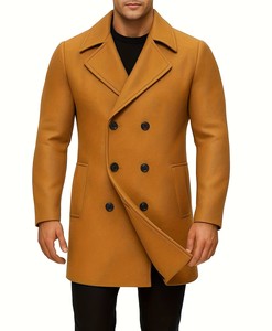 Men's Wool Overcoat Notched Lapel Single Breasted Long Thick Warm Winter <b>Coat</b> Fur Trim Reversible Eco-Friendly Brown - Product Image 1