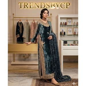 Premium Heavy Velvet Long <b>Kaftan</b> with Hand-Embroidered Zari Work | Modest Evening Dresses | Customizable Women's Ethnic Wear - Product Image 4