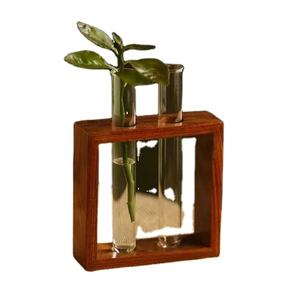 Stylish and Classy Decor <b>Glass</b> Tube <b>Flowers</b> <b>Vase</b> with Wooden Holder Natural Finished Wooden and <b>Glass</b> Tube Tabletop Holder - Product Image 1