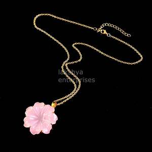 Pendentif Fleur en Calcédoine Rose AAA, Collier en Pierre Précieuse Sculptée, Pendentif Floral en Calcédoine pour la Fabrication de Bijoux Tendance par Grossiste - Product Image 4