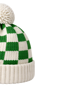 Gorro de Punto Personalizado a Cuadros Verde y Blanco, Gorro de Invierno Cálido con Pompón, Gorro de Punto Grueso Unisex, Gorro con Logo Personalizado, Proveedor OEM - Product Image 2