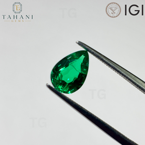 พลอยมรกตโคลอมเบียสีเขียวทรงลูกแพร์เพาะเลี้ยงในห้องปฏิบัติการ AG สำหรับทำเครื่องประดับ ได้รับการรับรองจาก IGI ขนาด 5x7 มม.-8x10 มม. สีเปลี่ยนได้ สวยงามดุจเปลวไฟ - Product Image 1