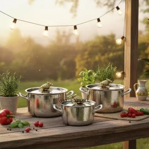 <b>Set</b> Of 3 Hot Selling Stainless Steel Silver Shiny Polished Hand Hammered Modern European Ruffoni Casseroles Pumkpin Lids - Product Image 4