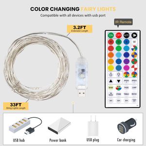Guirlande lumineuse USB à brancher, 100 LED, 10 m, blanc chaud, 20 couleurs changeantes, effet lucioles, pour chambre et Noël - Product Image 3